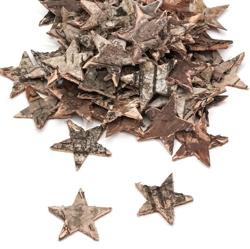 HERZONE 100pcs Streudeko holz Sterne 3cm für Hochzeit & Party aus Birkenholz - Zubehör für DIY-Projekte - Naturholzscheibchen zum Basteln (stern 3cm/100pcs)