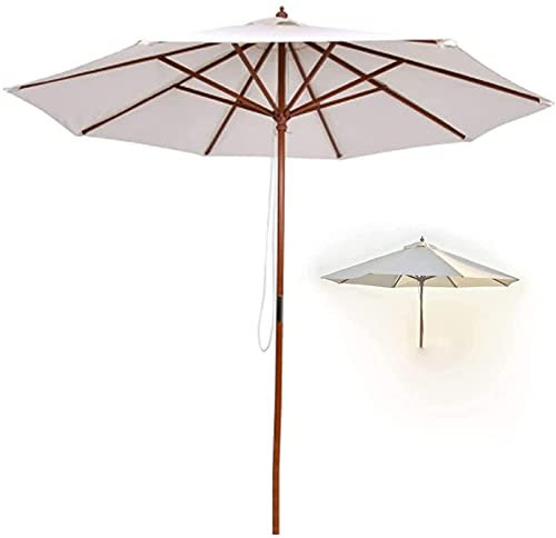 Parasol Sombrilla de jardín Sombrilla de playa de madera, poste de paraguas, sombrilla de piscina blanca, espacio libre para sombrillas de patio de 8.8 pies con 8 varillas, ventilación multifuncional,