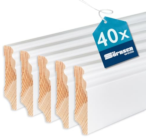 Sockelleiste Kiefer – 16x70x2400 mm, 40 Stück, weiß RAL 9016 lackiert | Sörnsen Wood Sockelleiste – hochwertige Fußleisten mit Altdeutschem Profil – Beste Qualität hergestellt in Norddeutschland