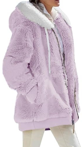 Veste Polaire Femme Mode Veste Femme Chic Et Elegant Coton Manteau Fourrure Manteau Hiver Blouson Femme Veste En Sorties De Vacances Parka Femme Duffle Coat Coupe-Vent Pas Cher Violet Clair XXL