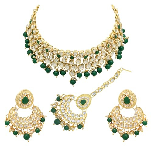 Classic Elegance Kundan-Set für Frauen und Mädchen (grün), Metall, ohne Edelstein