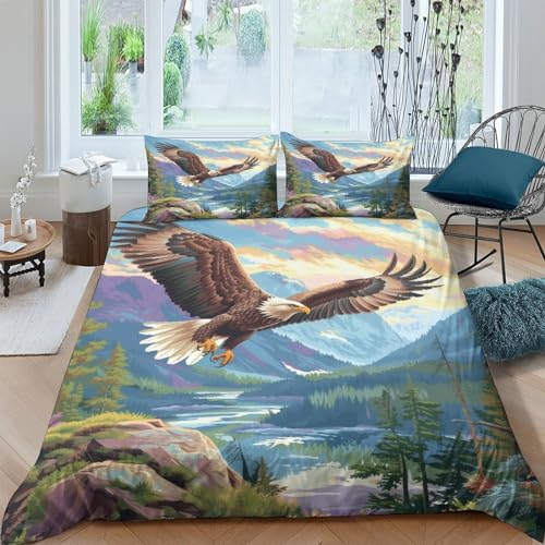 VUDBELAFC Eagle Bettbezug Bettwäsche Kinderbettwäsche Reißverschluss Mit Kissenbezügen Betten Set Für Jugendliche Kinder Schlafzimmer Double（200x200cm）