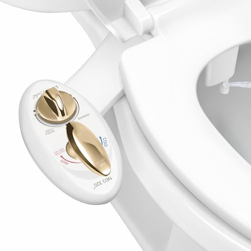 LUXE Bidet NEO 320 - Acqua calda e fredda, autopulente, doppio ugello, attacco bidet non elettrico per sedile WC, pressione dell'acqua regolabile, lavaggio posteriore e femminile, comando a leva (oro)