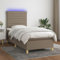 Homgoday Boxspringbett mit Matratze & LED Taupe 90x190 cm Stoff Bettgestell Bettrahmen Doppelbett Einzelbett Bett Modern mit Lattenrost Gästebett Hotelbett Schlafzimmerbett