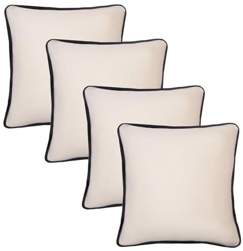 OHS Cushion Covers 4 Pack Matte Velvet Piped Edge Cushion Covers with Invisible Zipper, Ultra Soft Velvet Throw Pillow Covers For Sofa Bed Livingroom, Cream-45x45cm