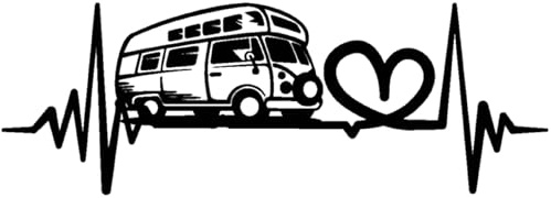 Samunshi® Herzschlag mit Camper Van Heartbeat EKG Hunde Aufkleber für Auto Motorrad Helm Fahrrrad Laptop Autoaufkleber Sticker 20 x 7cm schwarz