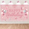 Rose Gold Bow Birthday Backdrop,Bow Happy Birthday Banner Decorations for Girls Women Fabric Photo Background Signs,180×110cm