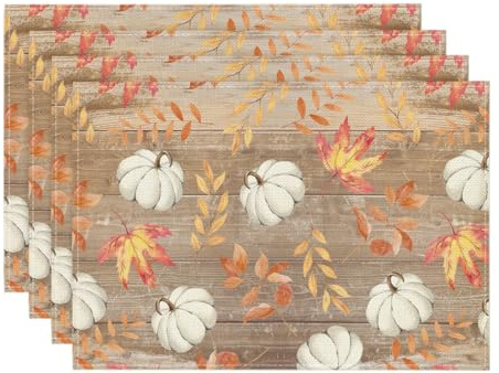 Artoid Mode Braun Kürbisse Blätter Herbst Platzsets 30x45cm 4er Set | Urlaub Tischsets Hause Platzdeckchen Küche Party Deko
