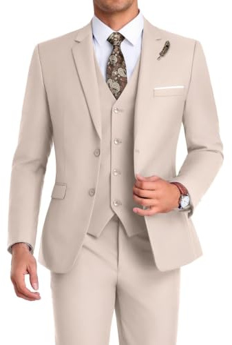 Mrbuerly Men's Men Suits 3 Piece Tuxedo (Pack of 4) | Groom Tuxedo for Wedding, Work, Dance, 2 Buttons, Elastic Waistband, Notched Lapel, Royal Pocket