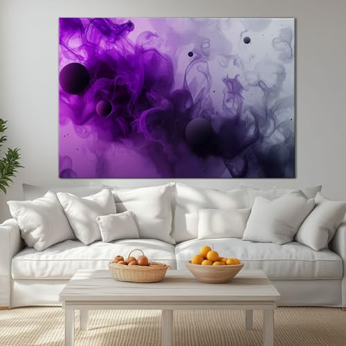 Leinwand-Wandkunst 120x60 cm Ungerahmt - Abstrakter Rauch Lila Digitale Leinwandbild Kunstdruck Groß XXL für Wohnzimmer Schlafzimmer Wandbilder Canvas Design Dekoration