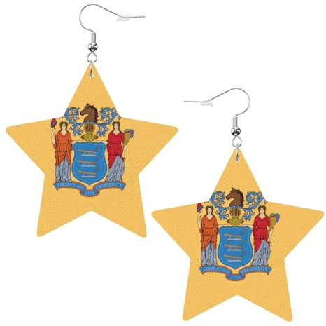 Weiße trendige Leder-Stern-Ohrringe für Frauen – Flagge von New Jersey, baumelnder Schmuck, Partygeschenke, einfache Creolen-Anhänger, One Size, Leder, Kein Edelstein
