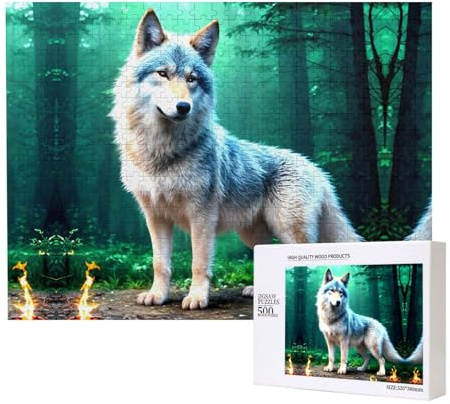Poezjzw Wolf Klassisches Puzzle für Erwachsene, 500 Teile, Holzpuzzle, moderne Wohnkultur, intellektuelles Spiel, 52 x 38 cm
