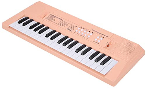 Ejoyous Teclado Piano eléctrico de 37 teclas, teclado musical portátil para principiantes con función de grabación, micrófono incluido, teclas blancas y negras, alimentación de batería USB AA (rosa)