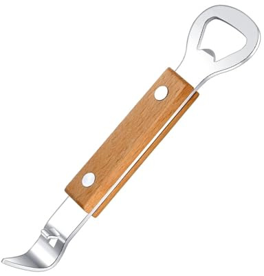 2 in 1 Dosenöffner und Flaschenöffner, Manuell Dosenzapfer Can Punch aus Edelstahl, Kapselheber Küchen Werkzeug (Holz Griff)