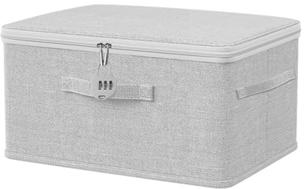 Prmape Aufbewahrungsbox Kleiderschrank mit Deckel, Aufbewahrung Box Stoff 32 * 24 * 18cm, mit Zahlenschloss, Aufbewahrungskorb Faltbar, Kleiderschrank Organizer mit Griff für Kleidung Spielzeug, Grau