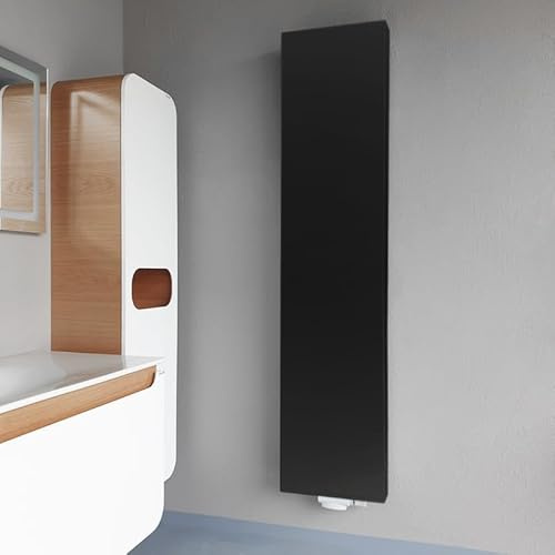 Belrad® Vertikal Design Heizkörper 1600 x 600 Matt Schwarz - Flachheizkörper mit Mittelanschluss Typ20 - Wandheizkörper mit 1386W - Designheizkörper kompakt, schmal & energieeffizient