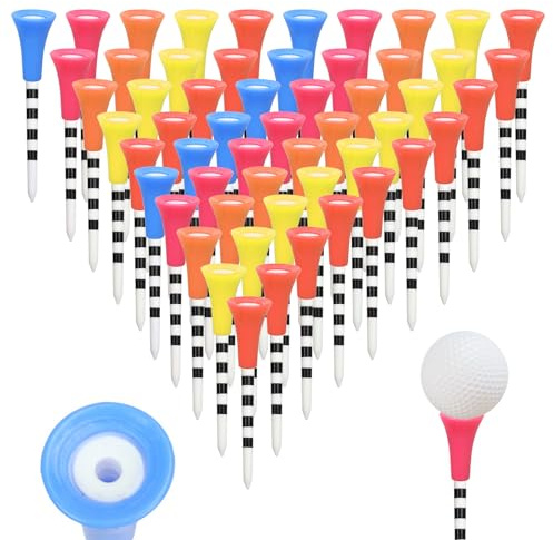 MIPIACE 50 Pezzi Tee da Golf Colorati in Plastica 8.3 x 1.7cm Golf Tees Riutilizzabili Tee Golf Allenamento Ideali per Allenamento Accessori Regalo per Golfist o Famiglia