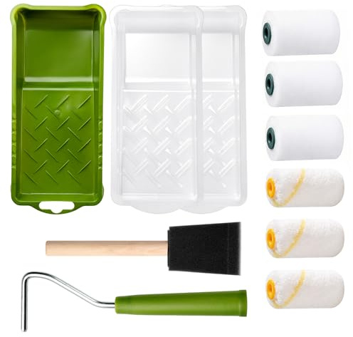 YiBaiBrush 5 cm Farbroller Klein Set mit Lackrollen für Lacke&Lackrolle | 11-teiliges Set–Schaumstoff und Mikrofaserrollen,mit Farbwanne,Halter und Pinsel–ideal für Lacke,Möbel und DIY Projekte