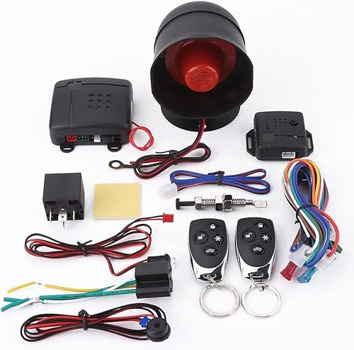 CYSFETENA 12V 1-Way Car Alarm System Anti Theft, Universal Car Immobiliser Kit with 2 Remote Controls Siren, Security Protection Keyless Entry Systems for Most Vehicles