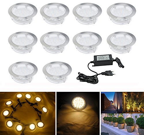 CHNXU 10er LED Bodeneinbaustrahler Set, Treppen Einbaustrahler Ø80mm Warmes Weiß IP67 Wasserdicht 2.5W Außen Lampe Boden Einbauleuchten für Küche Garten Treppen Balkon Terrasse