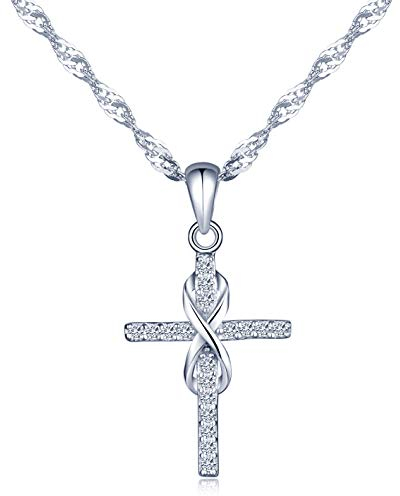 Unendlich U Fashion Kreuz Unendlichkeit Symbol Damen Halskette 925 Sterling Silber Zirkonia Anhänger Kettenanhänger, Silber