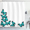 ABAKUHAUS Turquoise Rideau de Douche, Papillons ensoleillé Morphs, Tissu Ensemble de Décor de Salle de Bain avec Crochets, 175 cm x 180 cm, Noir Turquoise