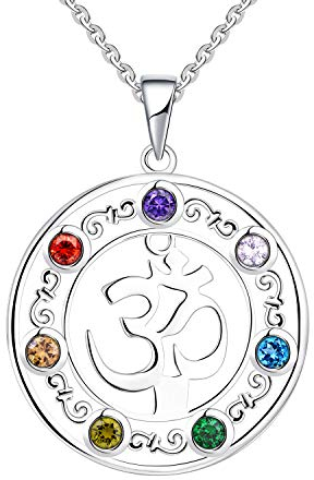 JO WISDOM OM Anhänger Halskette Silber 925 Zirkonia 7 Chakra Kette für Damen