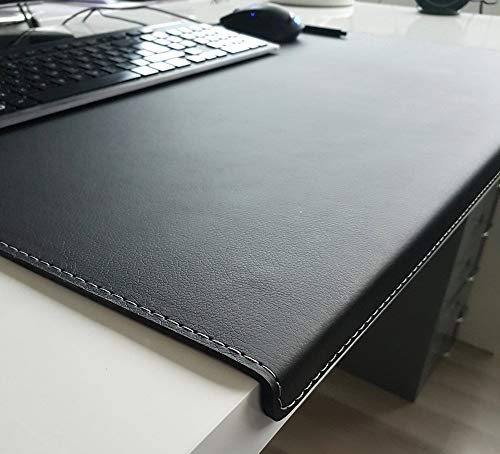 Gewinkelte Schreibtischunterlage mit Kantenschutz sanft lux Leder 70x47 Schwarz Grauer Naht