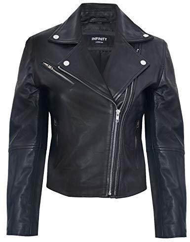 Infinity Leather Giacca in Pelle da Donna Giacca da Motociclista Stile Classico in Pelle Nera da Donna S
