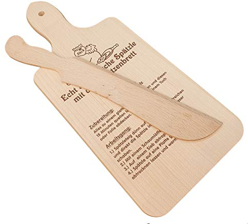 DEKOFANT Spätzlebrett mit Rezept und Spätzle Messer ca 35x15x1cm