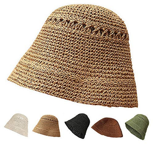YiyiLai Vogue Bob Femme Tressé Casual Printemps Été Chapeau de Paille Kaki