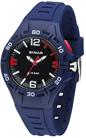 SINAR Jungen-Armbanduhr Jugenduhr Sportuhr Outdoor Fitness Analog Quarz 10 bar mit Licht Dunkelblau Rot XB-37-2