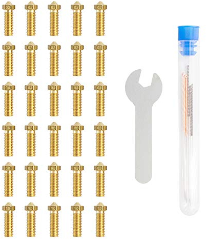iMetrx 30 PCS Volcano 3D Drucker Düsen Set,Qualitäts-Messing düsen+Reinigung Werkzeuge Kit (0.2mm/0.3mm/0.4mm/0.6mm/0.8mm/1.0mm) Printers Extruder Zubehör,for Artillery Genius/Sidewinder X1