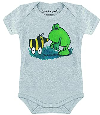 Logoshirt® Janosch I Tigerente & Kastenfrosch I Baby Body Print I Kurzarm I Kleinkind I Mädchen & Jungen I grau I Lizenziertes Originaldesign I Größe 86/92