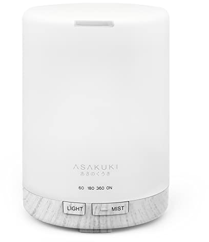 ASAKUKI 300ml Essential Oil Diffuser, Ultrasonic Aromatherapy Scented Humidifier for Bedroom,Baby Room,Spa with 7 LED Color Lights and Auto Shut-Off, BPA-Free (White Oak Grain)
