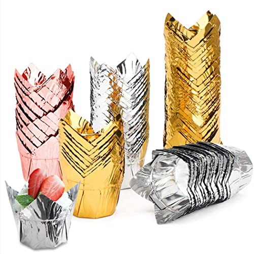 Backbecher Muffin Papier, 150 Stück Tulpenform Backbecher Papier, Cupcake Formen Bunt Dessert Dekoration, Mini Backbecher Muffin Bunt für Kinder Geburtstag, Party, Hochzeit, Kuchen Backen
