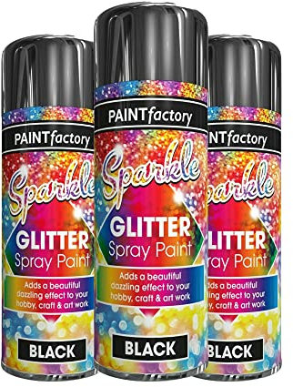 3 x Glitter Black Spray Paint 200ml / 1x Pair of Disposable Gloves Decorative Creative Art and Craft by Swiss Signature