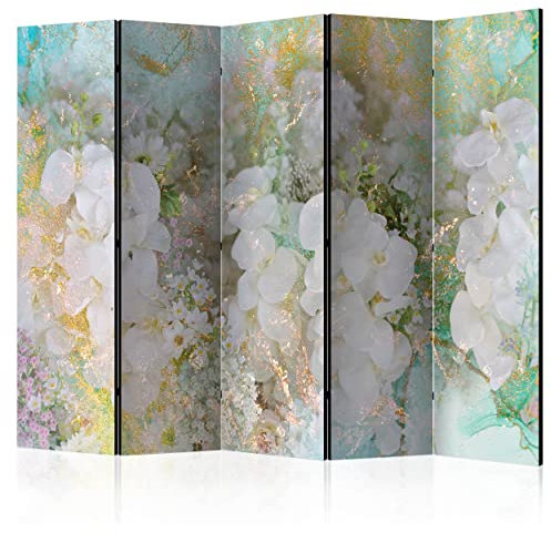 decomonkey Paravent Raumteiler Innen Blumen 225x172 cm 5 Teilig Beidseitig Room Divider Wall Raumteiler Stehend Trennwand Sichtschutz Spanische Wand Sichtschutzwand Wohnzimmer Holz Orchidee Pflanzen