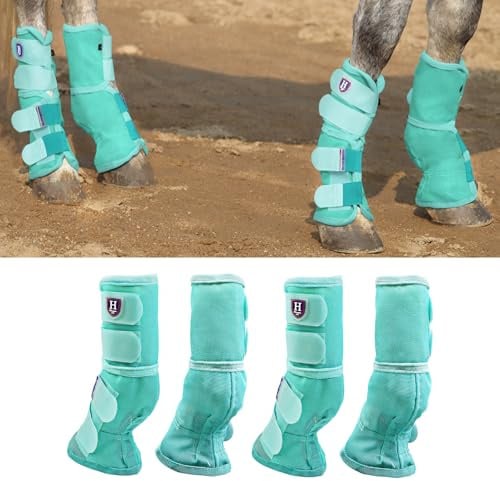 Harrison Howard Horse Fly Boots Perfect Contoured Fit Leg Guards Dense Mesh Boots with Ventilated Comfort Reliable Protection from Summer Elements Set of 4 Mint L
