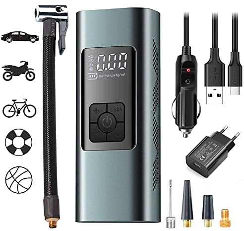 Compresseur à Air Portatif, 6000mAh Mini Pompe à Air Électrique, 150PSI Pompe a Velo Electrique, Compresseur avec Affichage Numérique Lumière LED et Port C USB pour Pneus de Moto, Voiture, Velo, etc