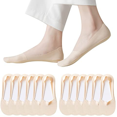 Caudblor 6 Paar Sneakers Socken Sportsocken Damen Herren Füßlinge No Show Baumwolle Unsichtbare Socken mit Rutschfest Silikon Schwarz Nude Grau 36-39 40-43 44-47