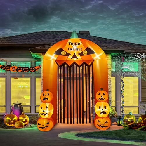 9 Pies Alto Arco Calabaza Inflable de Halloween, Kalolary Puerta Calabaza Inflable Decoración Grande Halloween Exteriores Decoración Interior Patio Vacaciones Hogar Familia Fiesta