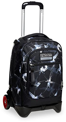 Seven Trolley, Rucksack mit Trolleyfunktion, 3 in 1, Schulranzen mit Rollen, Abnehmbarer Rucksack, ab 1. Klasse, für Schule, Gymnasium, Reisen&Freizeit, Mädchen&Jungen, schwarz, New TECH SNAKY Boy