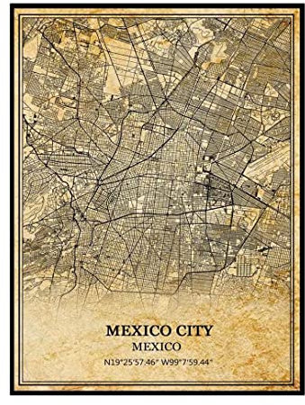 Mexiko Stadt Mexiko Wandkunst, Vintage-Druck, Poster, Leinwand, Karte, Kunstwerk, Reise, Souvenir, Geschenk, Heimdekoration, ungerahmt 16x20 Zoll