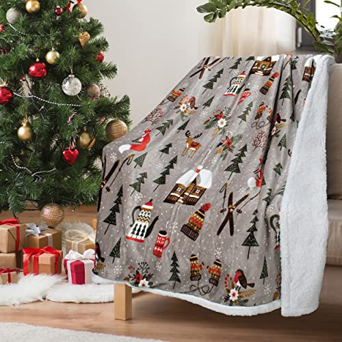 Catalonia Classy Coperta in pile Sherpa double face, calda coperta natalizia extra spessa, accogliente, coperta per divano letto, per tutte le stagioni, albero di Natale, 150x130 cm