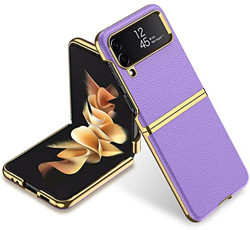 COQUE Custodia per Samsung Galaxy Z Flip 4,Custodia per Cellulare Curva in Pelle liscia elettroplaccata,Cover per Telefono Pieghevole per Samsung Galaxy Z Flip 4 5G-Viola