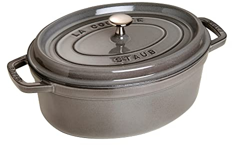 Staub Cocotte ovale in ghisa, forno olandese, 5,75 litri, serve 5-6, prodotto in Francia, grafite