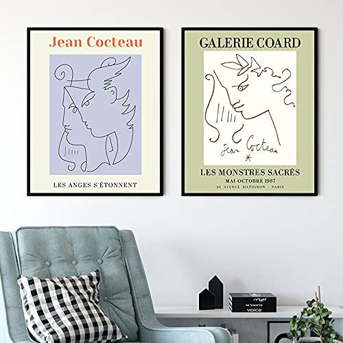 SDVIB Jean Cocteau Ausstellung French Vintage Posters and Prints Fine Art Painting on Canvas Gallery Wall Picture for Living Room Decor19.6x 27.5(50x70cm) x2 No frame