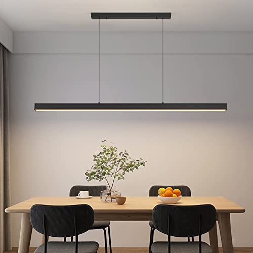 Mikeru 120CM Modern Kitchen Pendant Light, Linear LED Dining Lights with Remote Control (Without Batteries) 10%-100% Adjustable Hanging Lamp 3000K/4500K/6000K for Restaurant Office