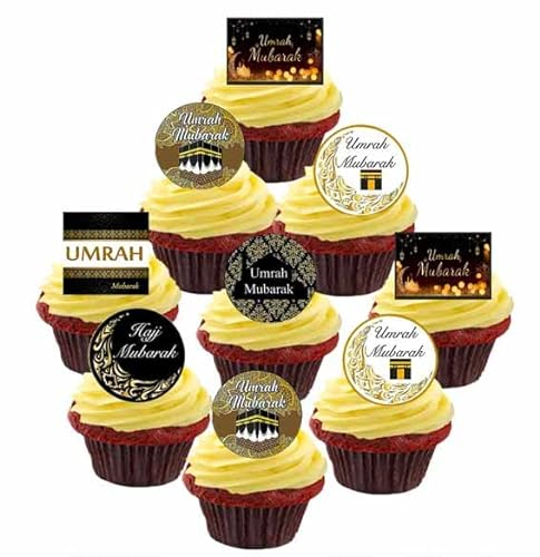 Umrah Mubarak Edible Wafer Card Stand Up DIY Cupcake Toppers Party Decorations 19